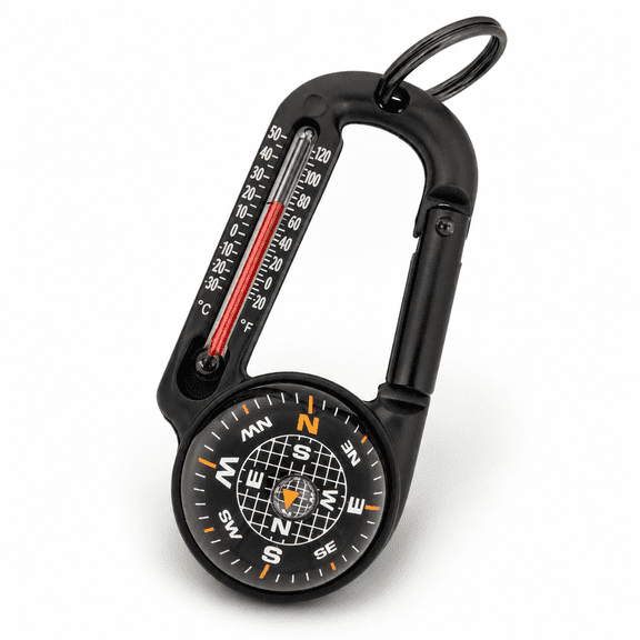 TempaComp Ball Compass with Carabiner Clip, Temperature Gauge for Hiking Camping