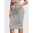 thumbnail image 3 of Light Grey Womens Casual Drawstring Waist Bodycon Pencil Skirt For Summer, 3 of 4