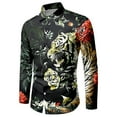 thumbnail image 3 of Men Shirts Tiger Floral Printed Long Sleeve Button Down Collared Tops Slim Fit Party Free Hawaiian Shirt for Men Black L, 3 of 5