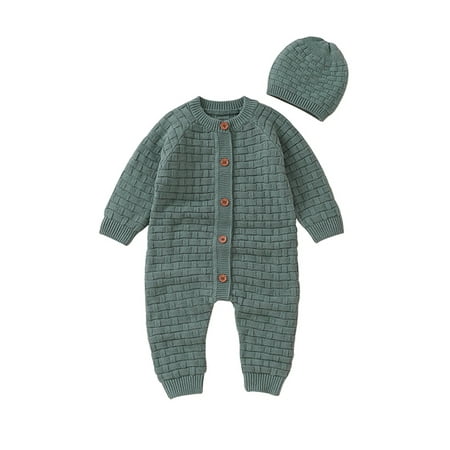 

Capreze Onesies Romper Jumpsuit for Infant Knitwear With Hat Playsuit Party Knitted Bodysuit Dark Green 80CM