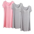 thumbnail image 2 of Aboser 3 Pack Womens Long Nightgowns with Built in Bras Modal Loungewear Plus Size Crewneck Sleep Dress Comfy Breathable Short Sleeve Nightshirt Loose House Pajama Dresses, 2 of 3
