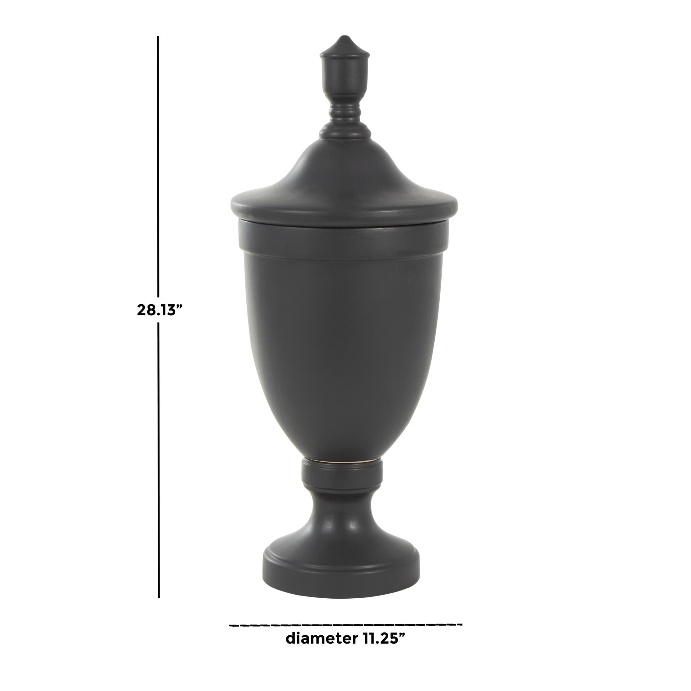 DecMode 11" x 28" Black Ceramic Fluted Urn Shaped Decorative Jars with Lid, 1-Piece