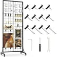 thumbnail image 1 of Gridwall Panel Display Stand, 2.2' × 5.2' Ft Movable Grid Wall Panel Display Stand, Heavy-Duty Floorstanding Wire Display with Extra 12 Hooks for Retail, Garage Organization, Craft Fairs, 1 of 6