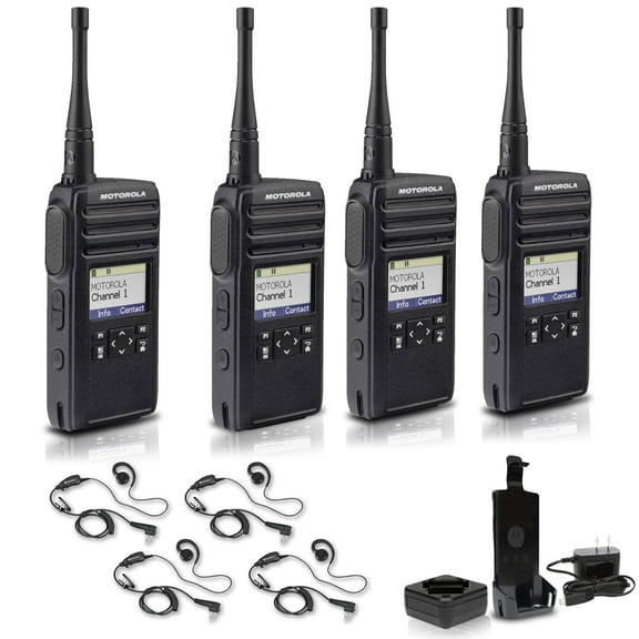 Motorola DTR700 Digital 2-Way Radio (50 Channels) (DTR700)   4 x Motorola HKLN4604 PTT Earpiece (4-Pack)