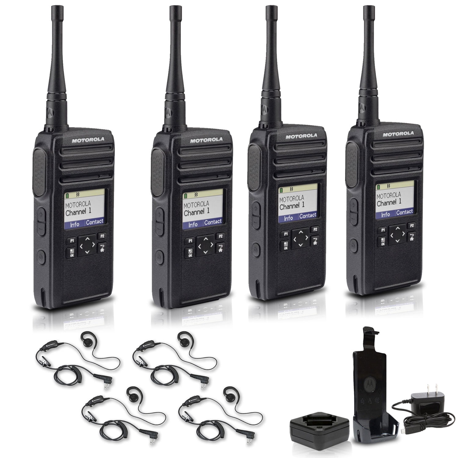 Motorola DTR700 Digital 2-Way Radio (50 Channels) (DTR700) + 4 x Motorola HKLN4604 PTT Earpiece (4-Pack)