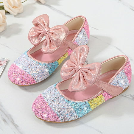 

NIUREDLTD Toddler Kids Grils Dress Shoes Girls Baby Shoes Sequin Rhinestone Bow Sandals Dancing Shoes Infant Pearl Bling Shoes Single Kids Shoes Princess Shoes Pink 28