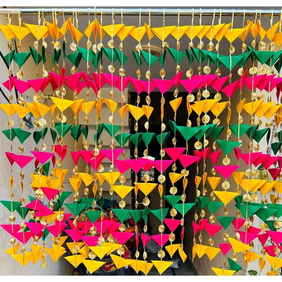 Decorative Triangle Gotta Tikki Tassel Felt Strings 4.5 ft 10pcs Hanging for Mehndi, Haldi Wedding Party Décor Backdrops Home Décor Color Theme Party Festivals