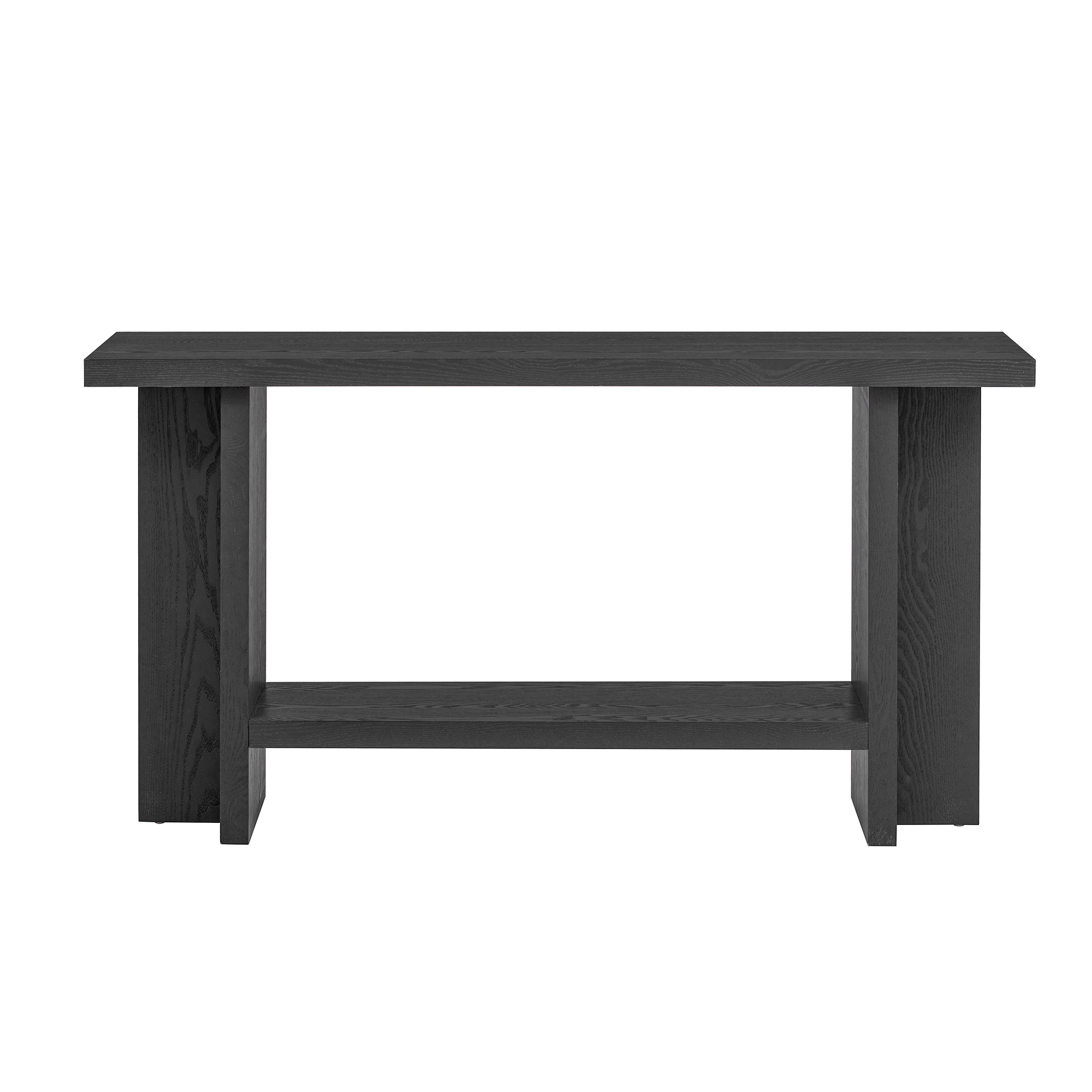 Euroco 60" Retro Console Table, Solid Wood Entryway Table with T-Leg and Open Style Shelf, Sofa Wall Table for Living Room, Entrance,Black