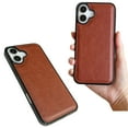 thumbnail image 2 of Designed for iPhone 16 Phone Case, Classic Lightweight PU Leather Back + TPU Frame, Shockproof Protective Anti-falling Ultra Slim Back Case for iPhone 16, Brown, 2 of 6