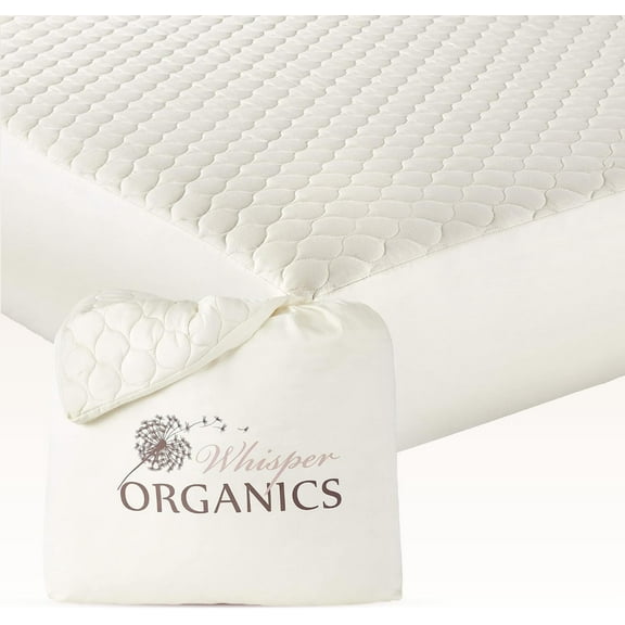 Whisper Organics Quilted Fitted Mattress Pad Cover, King Size Bed - 100% Organic Mattress Protector