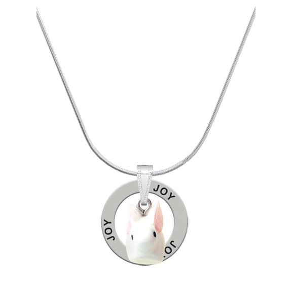 Delight Jewelry Resin White Big Ear Bunny Joy Ring Charm Necklace, 18"