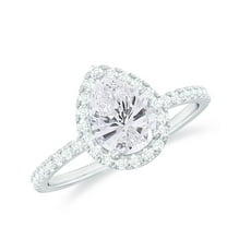 Rosec Jewels Moissanite Teardrop Engagement Ring with Halo - 1 Ct - 6X8 mm Pear Shape - D-VS1 Quality, 14K White Gold, US 7.00