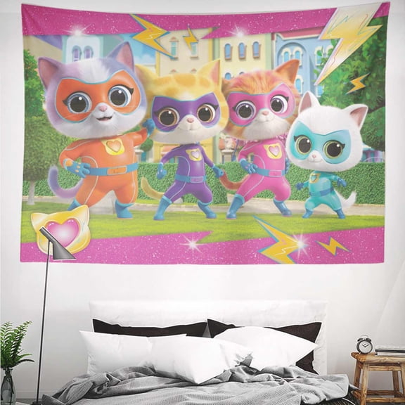 Super Kitties Tapestry Gift Wall Hanging Backdrop for Room Bedroom Girls Fans Background Banner Party Birthday Supplies Decor