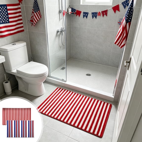 Beautynvta 4th of July Doormat, Red White Stripe Floor Mat, Soft Non-Slip Bathroom Rug, Patriotic Stripe Rug for 250th Anniversary Independence Day Home Decoration, 31.5x19.7 Inch