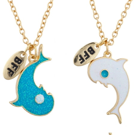 Lux Accessories GoldTone Dolphin Yin Yang BFF Best Friend Pendant Necklace Set (Ying Yang Best Friend Necklace)