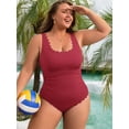 thumbnail image 7 of Asoul Plus Size Ribbed Swimsuit for Womens One Piece Scalloped Swimwear Tummy Control Bathing Suits, 7 of 7