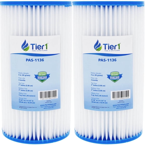 Tier1 Pool & Spa Filter Cartridge 2-pk | Replacement for Coleco F-120 w/core, Pleatco PC7-120, Unicel C-4607, Filbur FC-3710 and More | 5 sq ft Pleated Fabric Filter Media