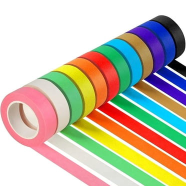 24PCS Colored Masking Tape, Kids Art Supplies Colored Tape, DIY Craft Tape, Colored Tape Rolls, Colored Painters Tape 1.7cm x 12m (2/3In x 13Yards)