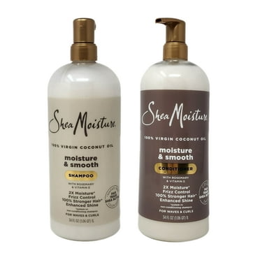 Shea Moisture 100% Virgin Coconut Oil Moisture and Smooth Shampoo and Conditioner with Rosemary and Vitamin E, For Waves and Curls, 34 fl oz