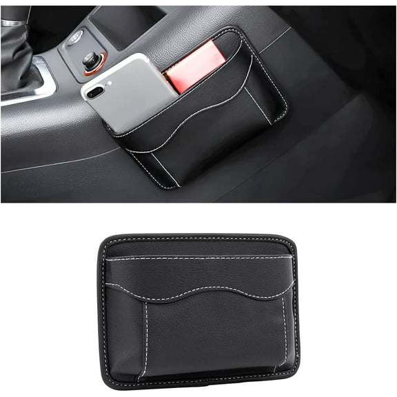Car Seat Side Pocket Organizer, PU Leather Mini Storage Bag for Auto Door Window Console, Pen Phone Holder Tray Pouch Vehicle Seat Gap Filler for Organize Document, Registration, Notepad (Black)