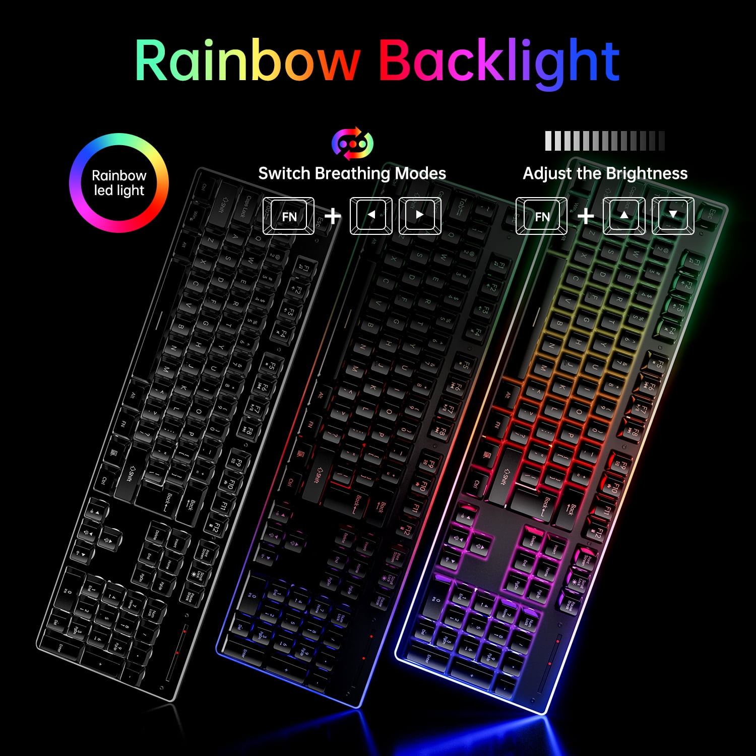 Wireless Gaming Keyboard and Mouse, 104 Keys Mechanical Keyboard Mice Combo, Anti-Ghosting Ergonomic Rechargeable W/ 2.4G Wireless Receiver, RGB LED Backlight for Windows Computer PC Gamer