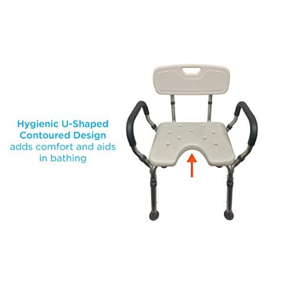 NOVA Produits Médicaux Chaise de Douche et de Bain avec Dossier & Accoudoirs & Design Hygiénique Blanc 1 Unité