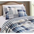 Blue Plaids and Stripes Patchwork, 2Piece Quilt Set with 1 Sham