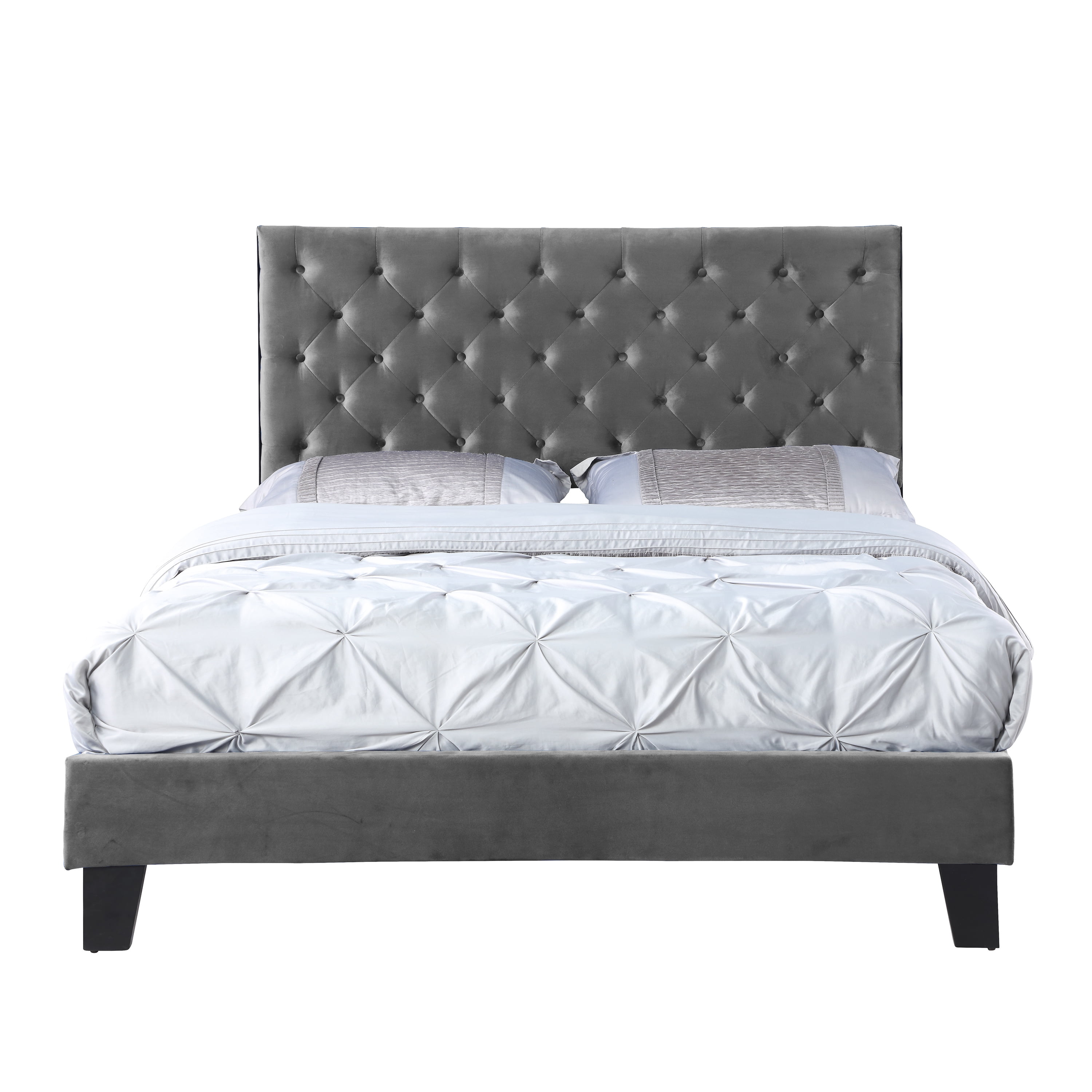 AC Pacific Modern Chic Polyester Gray Tufted Queen Platform Bed