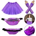 thumbnail image 4 of 80s Costume Accessories for Women, 17Pcs 80s Retro Party Dress with Net Yarn Skirt, Fanny Pack, Fingerless Fishnet Gloves, Necklace, Bracelet, Earring, Party Accessories For Women, 4 of 7