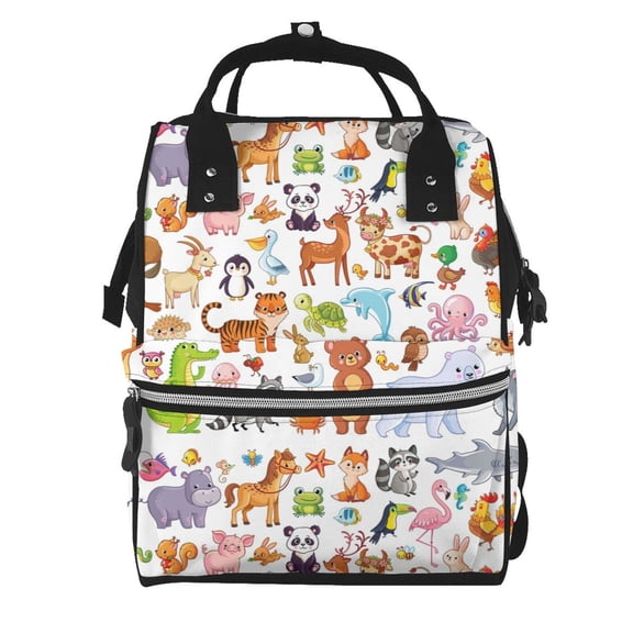 Fuzoiu Animal Cartoon Style Print Diaper Bag Backpack,Baby Essentials Travel Tote,Multi function Waterproof Diaper Bag, Travel Essentials Baby Bag - Unisex