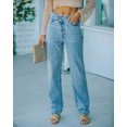 thumbnail image 5 of Women's High Waist Stretch Straight Wide Leg Blue Jeans Distressed Comfort Classic Denim Pants Trousers with Pockets, 5 of 7