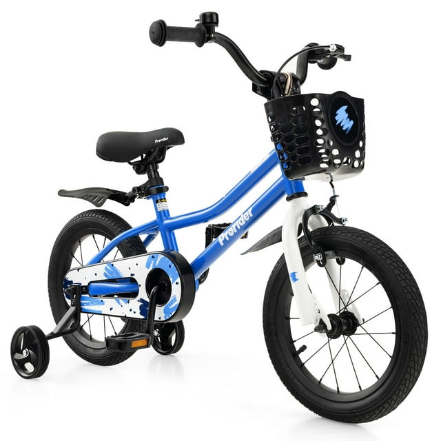 Costway Vélo 14 Pieds' pour Enfant avec Roues Stabilisatrices Amovibles et Panier pour 3 à 5 Ans Bleu Ciel