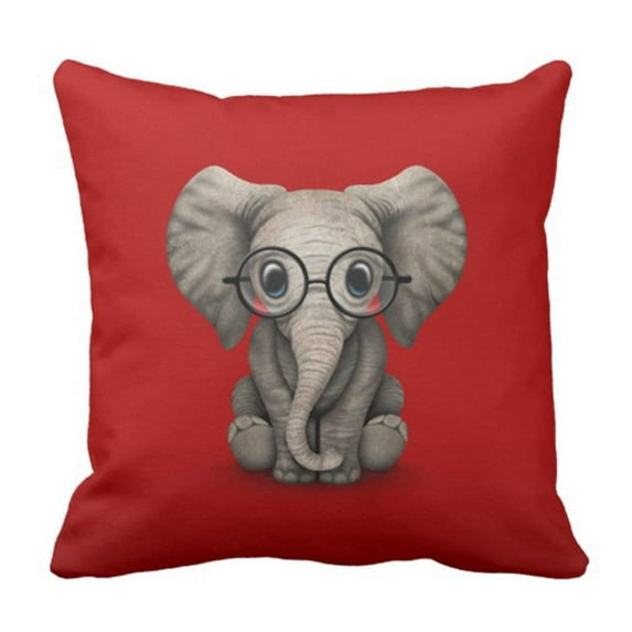 ARTJIA Wearing Cute Baby Elephant with Reading Glasses Eye Pillowcase Cushion Cover 16x16 inches