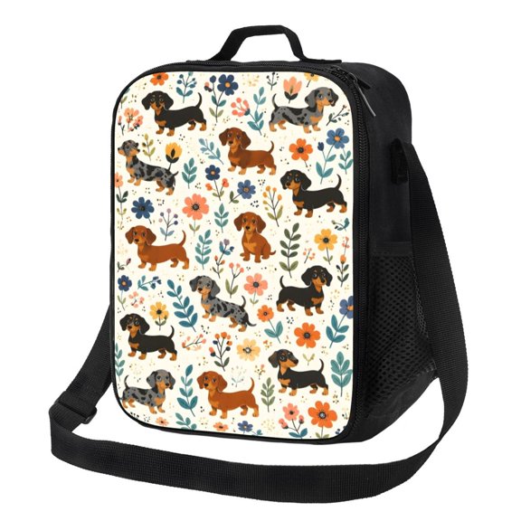 Cute Dachshund Dog Lunch Bag Insulated Thermal Lunch Box with Shoulder Strap & Handle for Women and Men