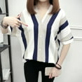 thumbnail image 4 of Fashion Women Top Stripe Shirt Short Sleeve V-Neck Leisure Loose Blouse, 4 of 6