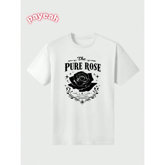 Payeah Black Rose T-Shirt Casual Digital Print Pure Heavy Cotton Womens T-Shirts 100% cotton