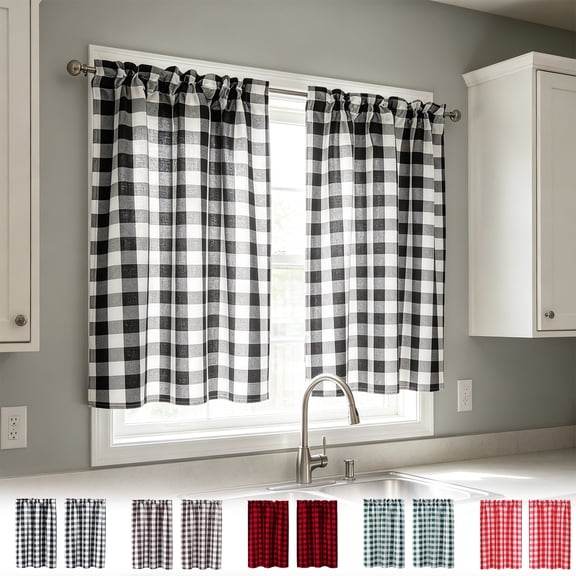 Ouuluon 2 Panels Cafe Curtains, Washable Insulate Tier Curtains, 39x28in Light Filter Kitchen Cafe Curtain for Coffee Shop Basement Indoor Window