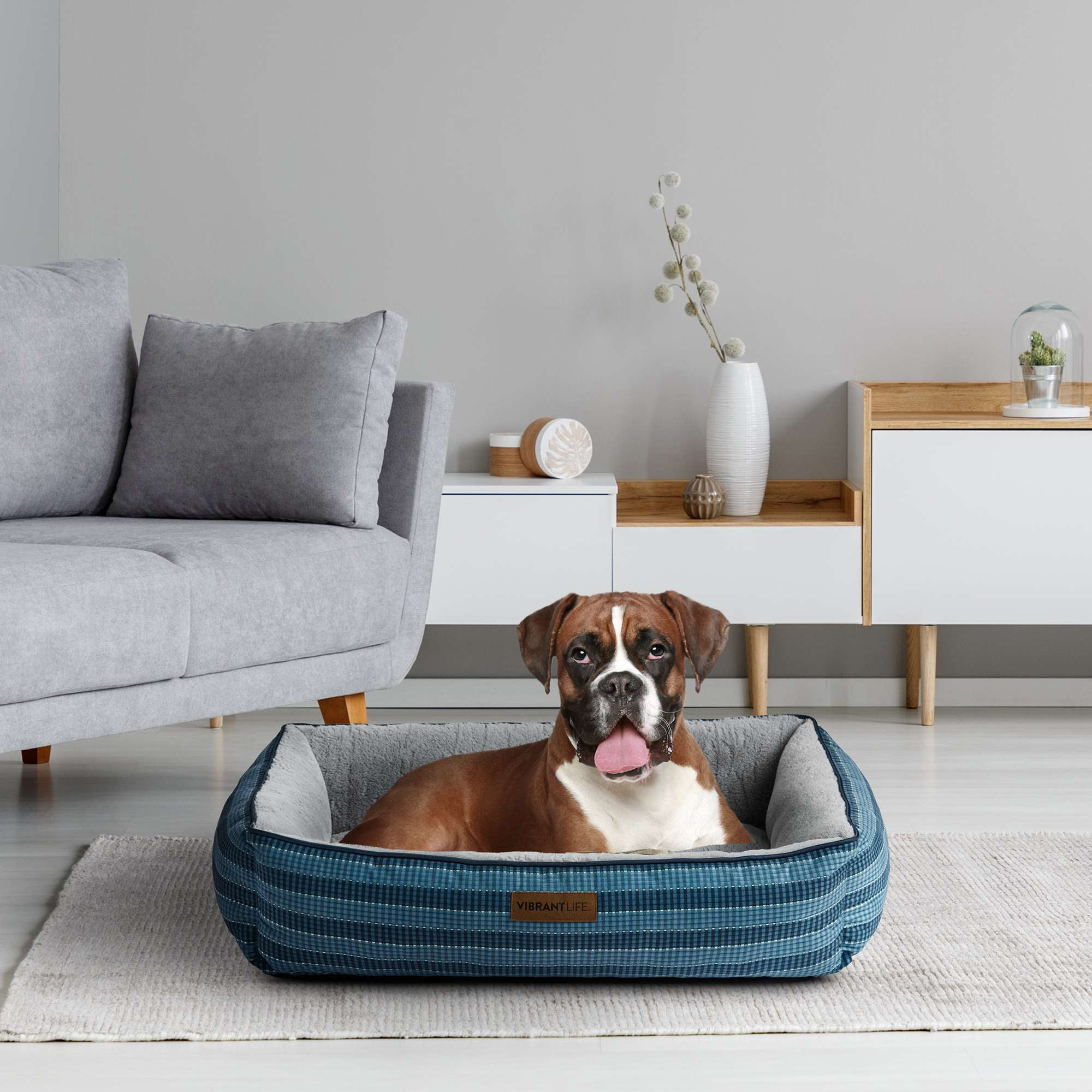 (2 pack) Vibrant Life Large Dog Bed, Bolster Dog Bed for Large Dogs, 36" x 27", Blue