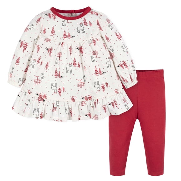 Gerber conjunto blanco y rojo para niña con vestido y leggings cómodos