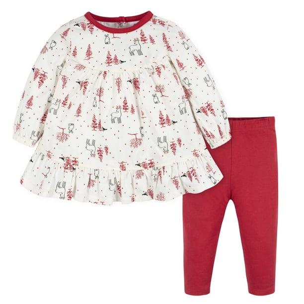 Gerber conjunto bebé con vestido algodón y leggings talla 0 a 12 meses