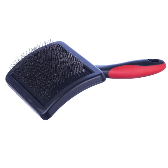 Jeffers Pet Hard Pin Universal Slicker Brush for Dogs & Cats – Firm Bristles, Curved Head for Tough Mats & Tangles, Non-Slip Grip, Best for Thick Coats, Heavy Matting – Black, Red - Large