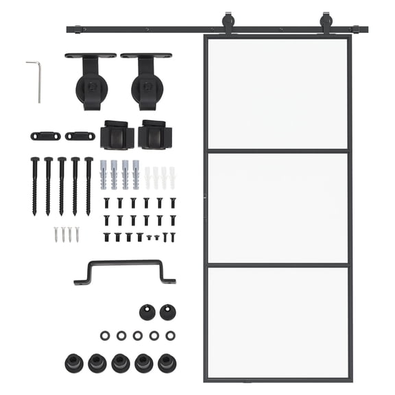 Sliding Barn Door 36x84, Frosted Tempered Glass Door with Hardware Kit, Carbon Steel Industrial Style, Space Saving for Bathroom Bedroom Closet