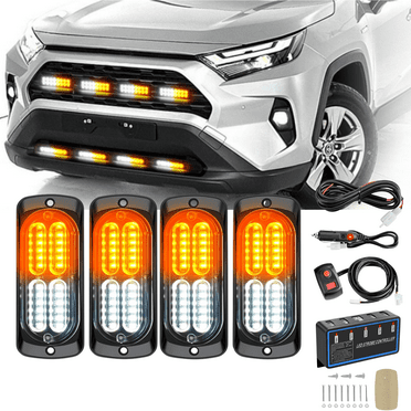 Nilight 4Pcs Led Strobe lights 12V Sync Feature Amber White 24Led Emergency Hazard Warning Lights with Strobe Controller Hard Wire or Cigarette Lighter Plug for Car Truck RVs Campers