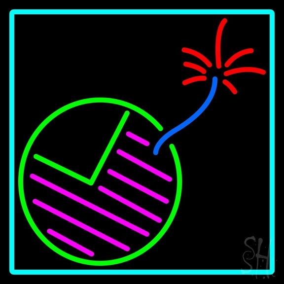 Usa Flage Logo Fire Work 1 LED Neon Sign 16 x 16 - inches, Clear Edge Cut Acrylic Backing, with Dimmer - Bright and Premium built indoor LED Neon Sign for special occasion decor.