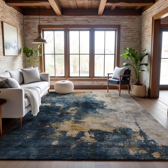 Addison Rugs Mayfield Premium Machine Washable Transitional Abstract Blue Rectangle Rug, 10' x 14'
