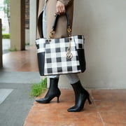 MKF Collection Bonita Checker Women's Tote Bag with Wristlet Wallet, Vegan Leather 2Pcs Shopper Handbag Set by Mia K . - Pink