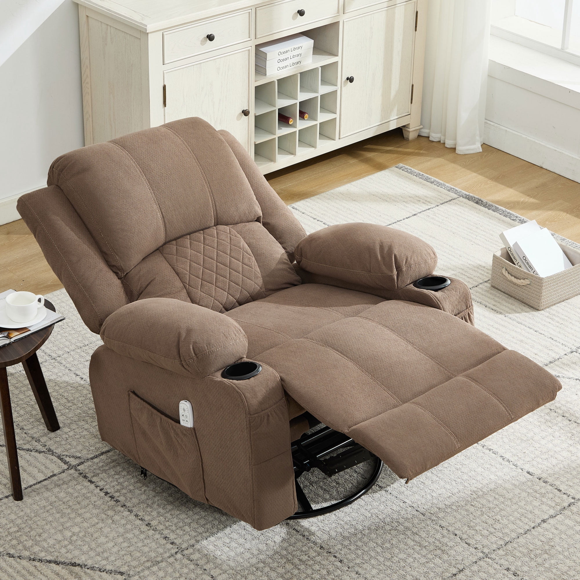 JONPONY Kneading Massage Rocker Recliner Chair with 4-Point 3D Kneading Massage and Heat Ergonomic Lounge Chair for Living Room with Rocking Function and 2 Cup Holders, USB Charge Port,Brown