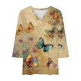 thumbnail image 4 of SOOMLON Womens 3/4 Sleeve Summer Tops Plus Size Tunic Cotton Oversized Tops Casual V Neck Shirts Cute Butterfly Graphic T Shirts 2025 Fashion Spring Summer Ladies Tops Loose Fit Outfits Pullover XL, 4 of 4