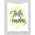 thumbnail image 1 of Hello Sunshine Tapestry, Hand Drawn Starburst Lines Calligraphic Uplifting Message Weathered Look, Wall Hanging for Bedroom Living Room Dorm Decor, 60W X 80L Inches, Yellow Black, by Ambesonne, 1 of 2
