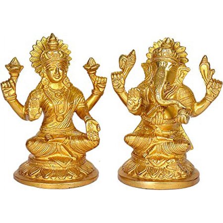 AONA God Ganesha Lakshmi Idol Brass Statue Lakshmi Ganesh Murti Laxmi Ganesh Idol